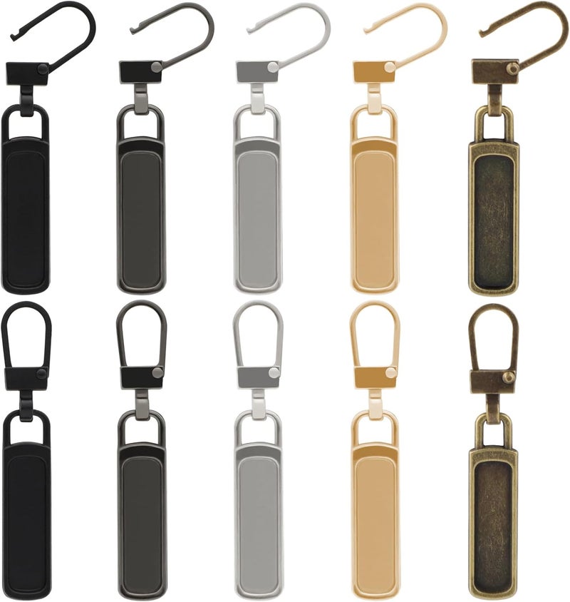 FENGWANGLI Zipper Pull Replacement for Small Holes, 10 Pieces Detachable Tiny Zipper Replacement Slider for Luggage Jackets Backpacks Boots Purse Coat Pants(Silver, Black, Gold, Gun Black) - Image 1